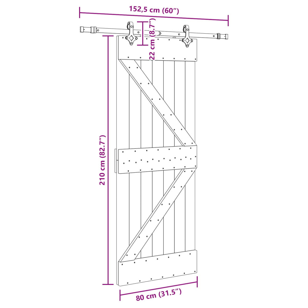 Produktbild för Skjutdörr NARVIK Naturlig och svart 80 x 210 cm (152,5 cm)