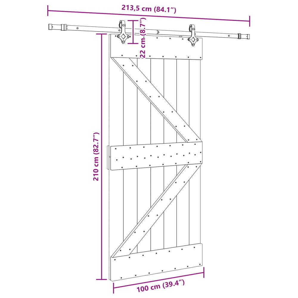 Produktbild för Skjutdörr NARVIK Naturlig och svart 100 x 210 cm (213,5 cm)