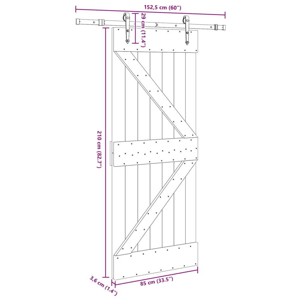 Produktbild för Skjutdörr NARVIK Naturlig och svart 85 x 210 cm (152,5 cm)