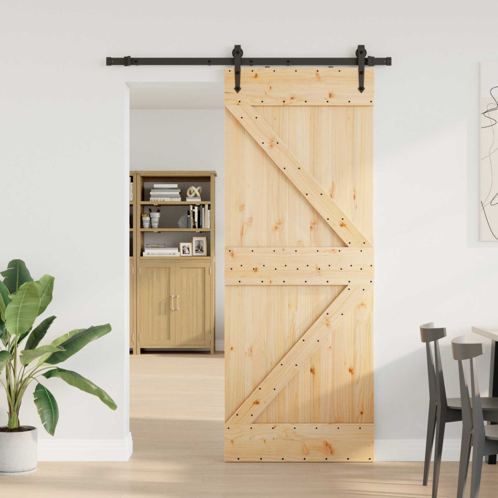 Produktbild för Skjutdörr NARVIK Naturlig och svart 80 x 210 cm (152,5 cm)