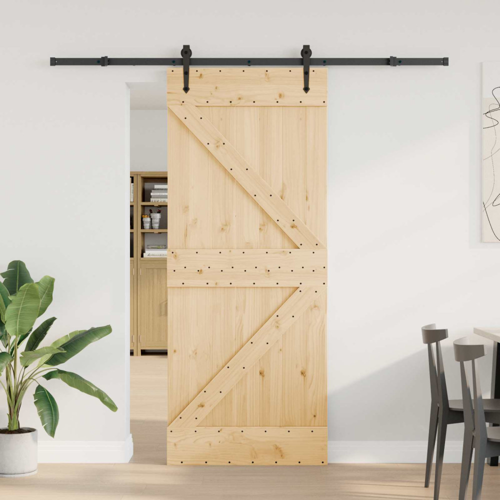 Produktbild för Skjutdörr NARVIK Naturlig och svart 85 x 210 cm (213,5 cm)