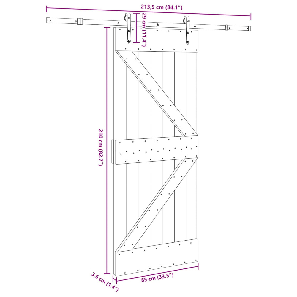 Produktbild för Skjutdörr NARVIK Naturlig och svart 85 x 210 cm (213,5 cm)