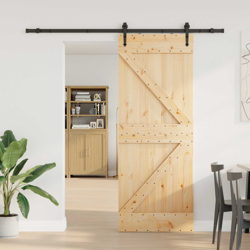 Produktbild för Skjutdörr NARVIK Naturlig och svart 80 x 210 cm (213,5 cm)