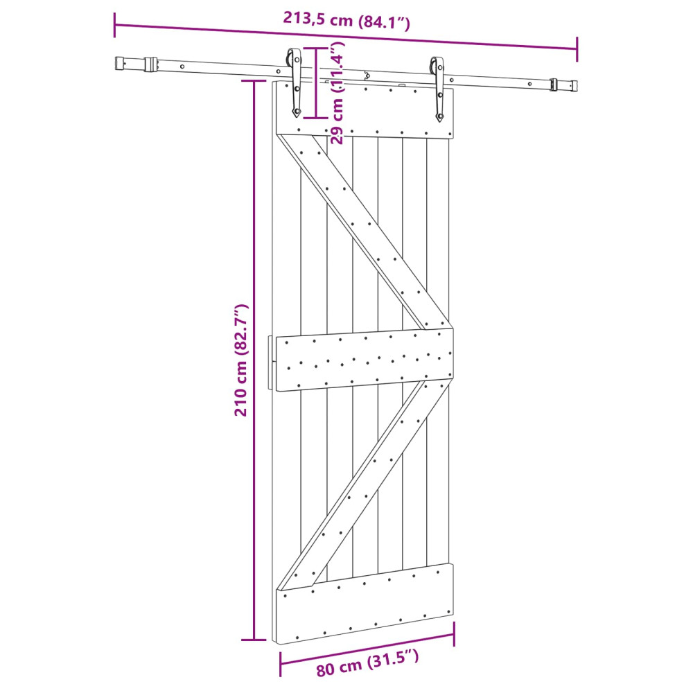 Produktbild för Skjutdörr NARVIK Naturlig och svart 80 x 210 cm (213,5 cm)