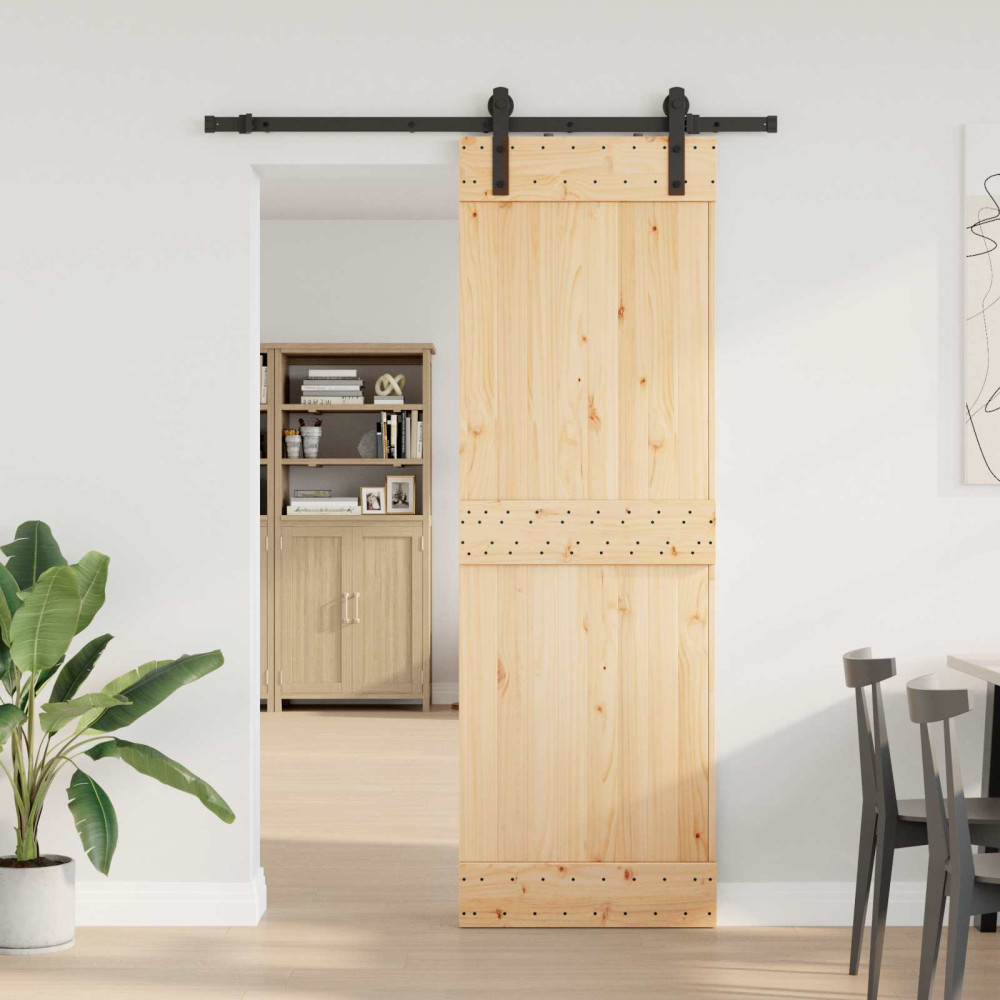 Produktbild för Skjutdörr NARVIK Naturlig och svart 70 x 210 cm (152,5 cm)