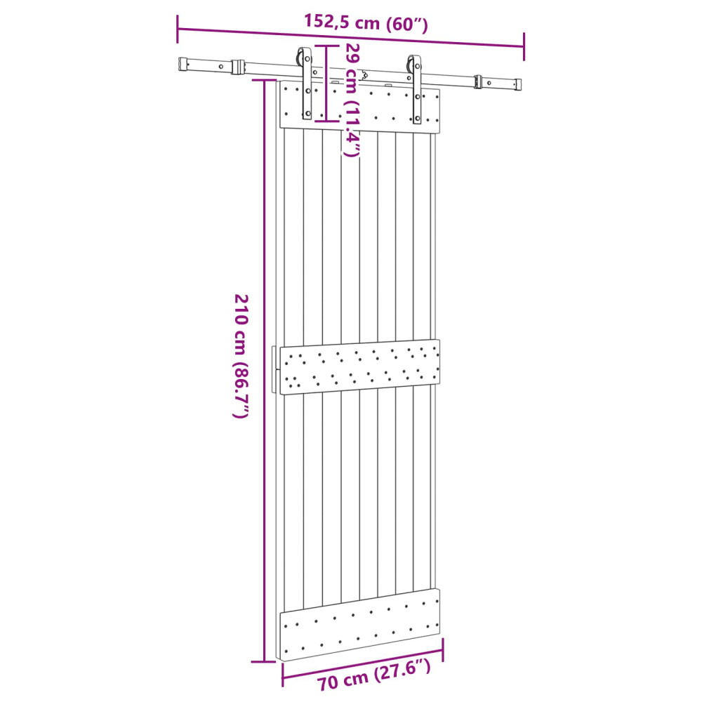 Produktbild för Skjutdörr NARVIK Naturlig och svart 70 x 210 cm (152,5 cm)
