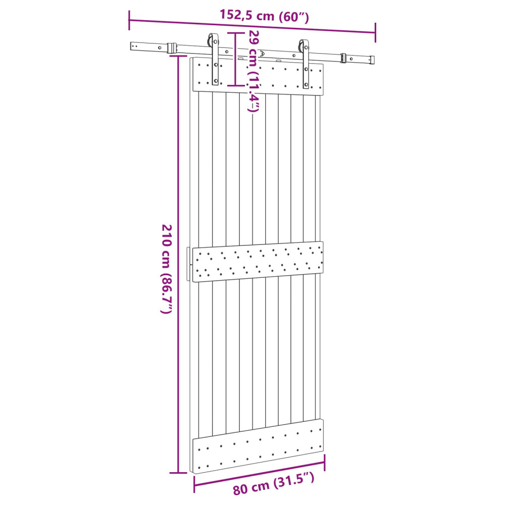 Produktbild för Skjutdörr NARVIK Naturlig och svart 80 x 210 cm (152,5 cm)