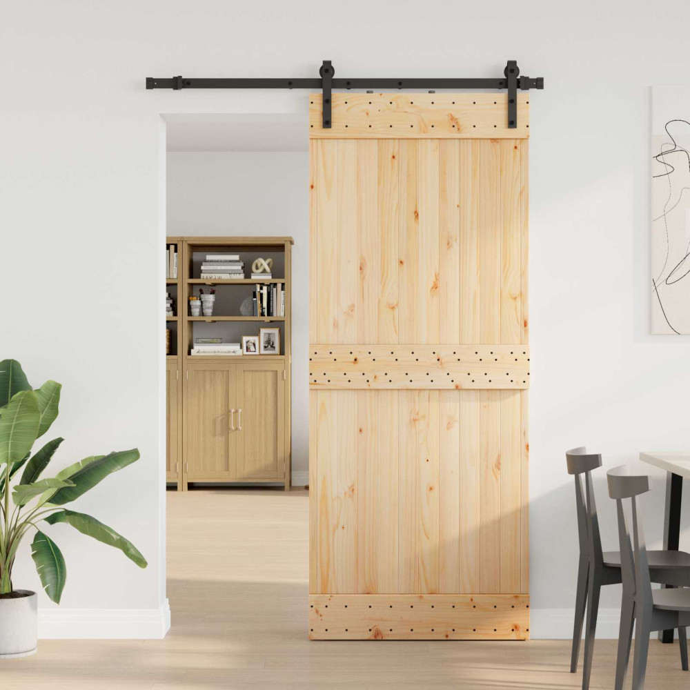 Produktbild för Skjutdörr NARVIK Naturlig och svart 85 x 210 cm (152,5 cm)