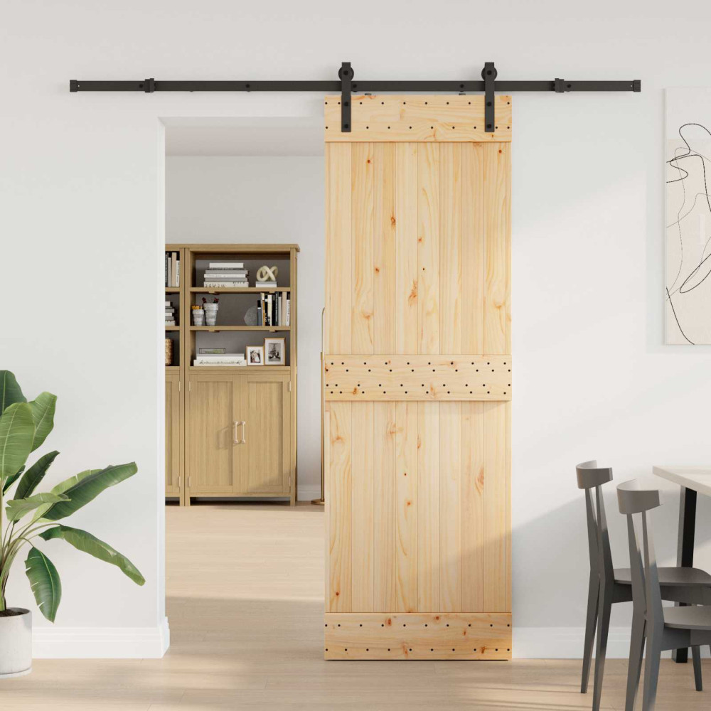 Produktbild för Skjutdörr NARVIK Naturlig och svart 70 x 210 cm (213,5 cm)