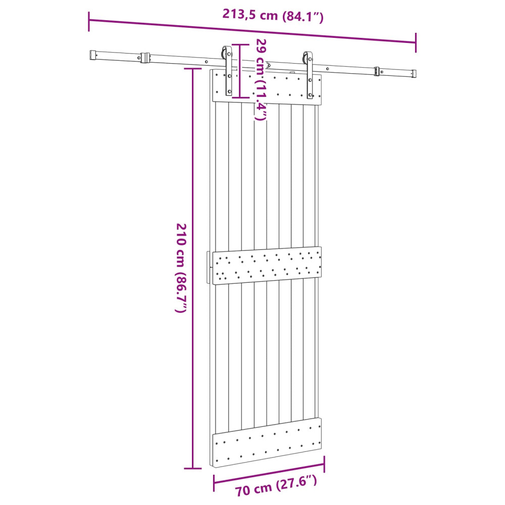 Produktbild för Skjutdörr NARVIK Naturlig och svart 70 x 210 cm (213,5 cm)