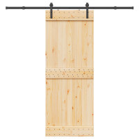 Produktbild för Skjutdörr NARVIK Naturlig och svart 80 x 210 cm (213,5 cm)