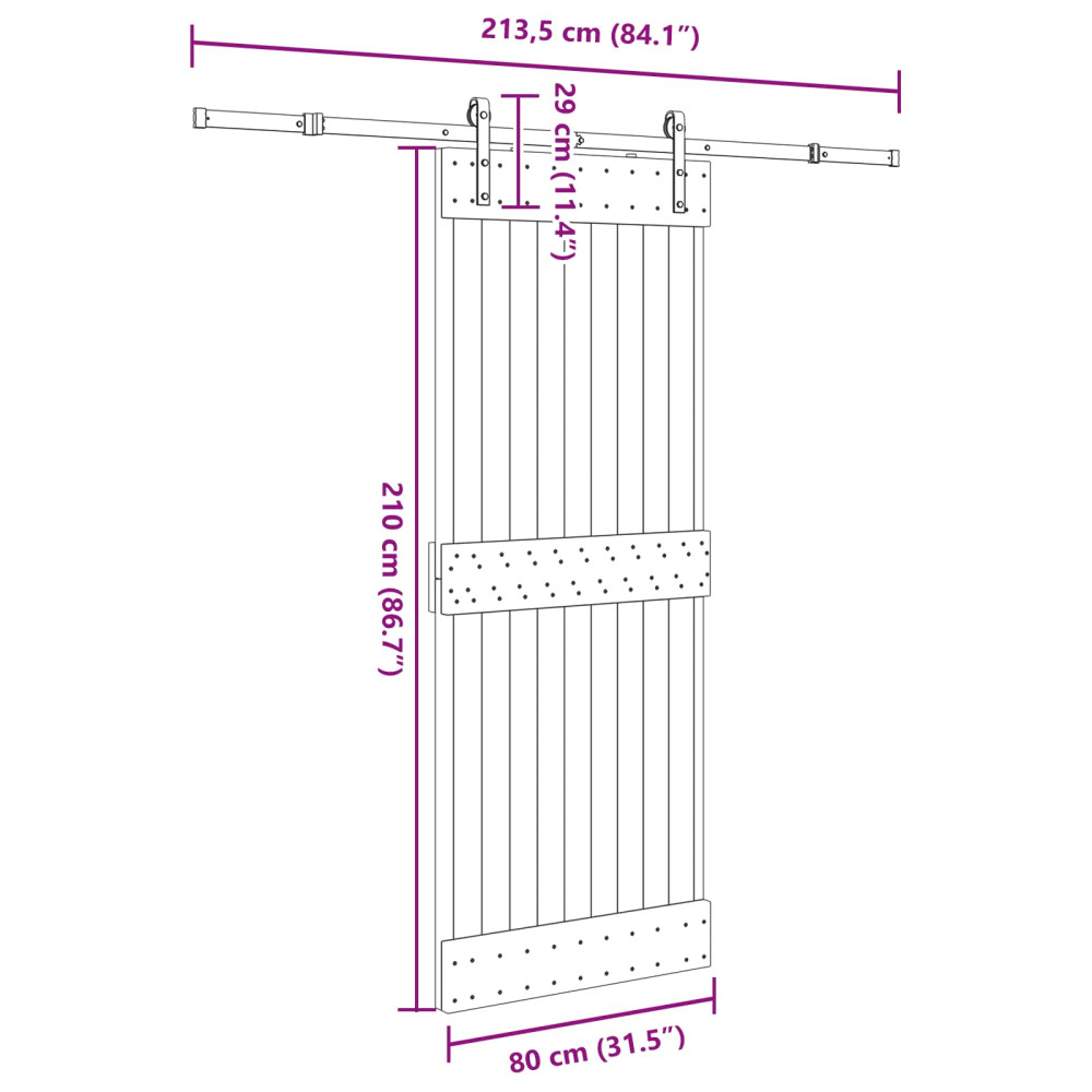 Produktbild för Skjutdörr NARVIK Naturlig och svart 80 x 210 cm (213,5 cm)