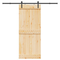 Produktbild för Skjutdörr NARVIK Naturlig och svart 85 x 210 cm (213,5 cm)