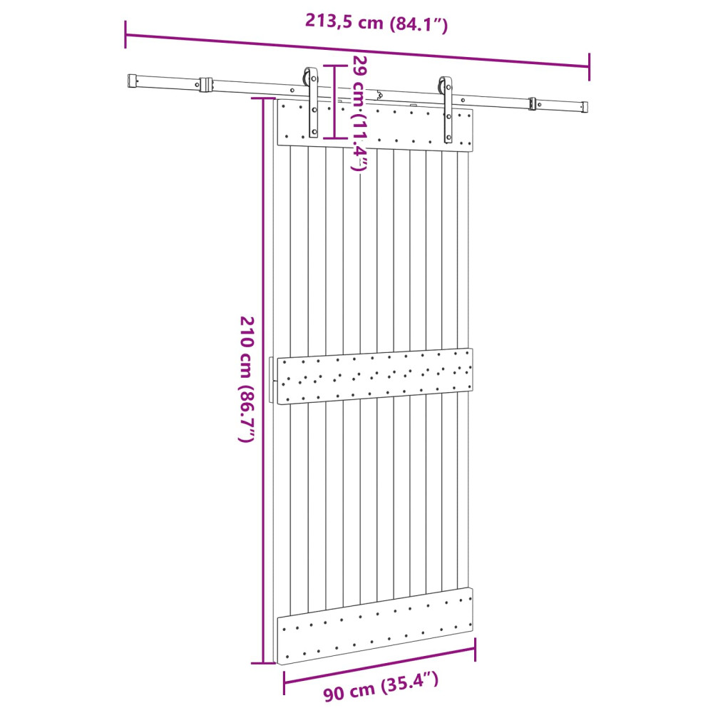 Produktbild för Skjutdörr NARVIK Naturlig och svart 90 x 210 cm (213,5 cm)
