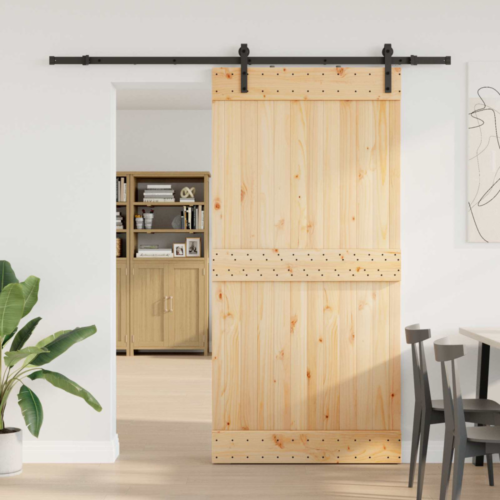 Produktbild för Skjutdörr NARVIK Naturlig och svart 100 x 210 cm (213,5 cm)