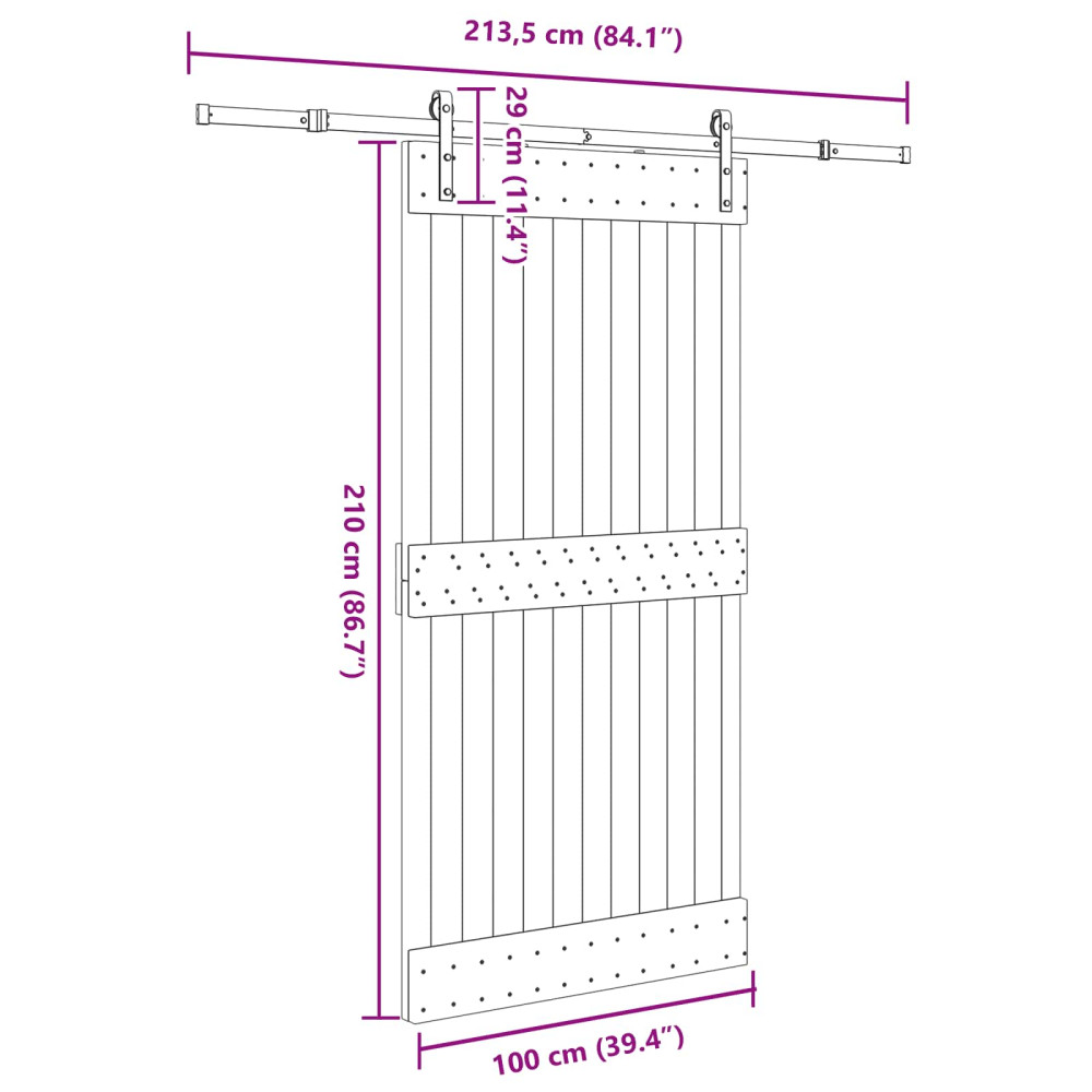 Produktbild för Skjutdörr NARVIK Naturlig och svart 100 x 210 cm (213,5 cm)
