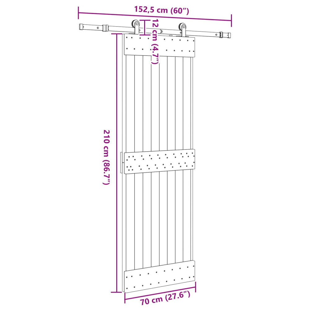 Produktbild för Skjutdörr NARVIK Naturlig och svart 70 x 210 cm (152,5 cm)