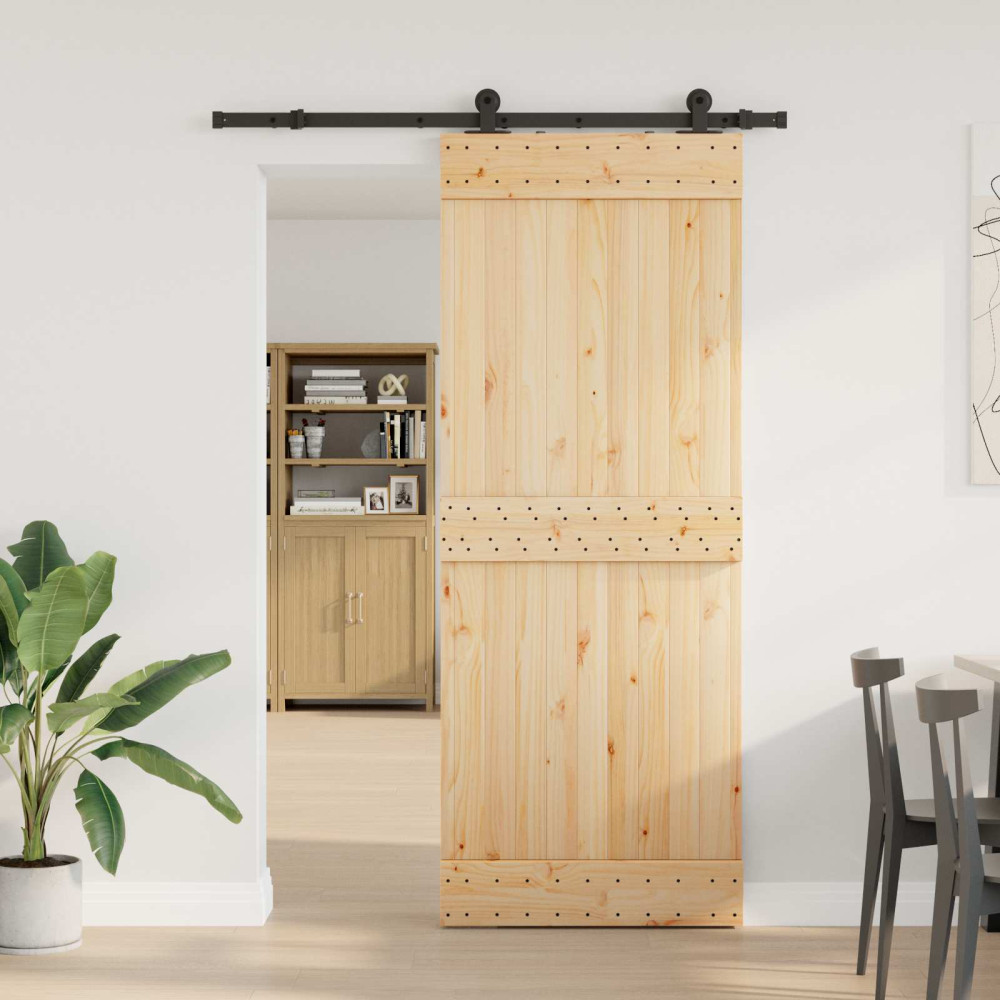 Produktbild för Skjutdörr NARVIK Naturlig och svart 80 x 210 cm (152,5 cm)