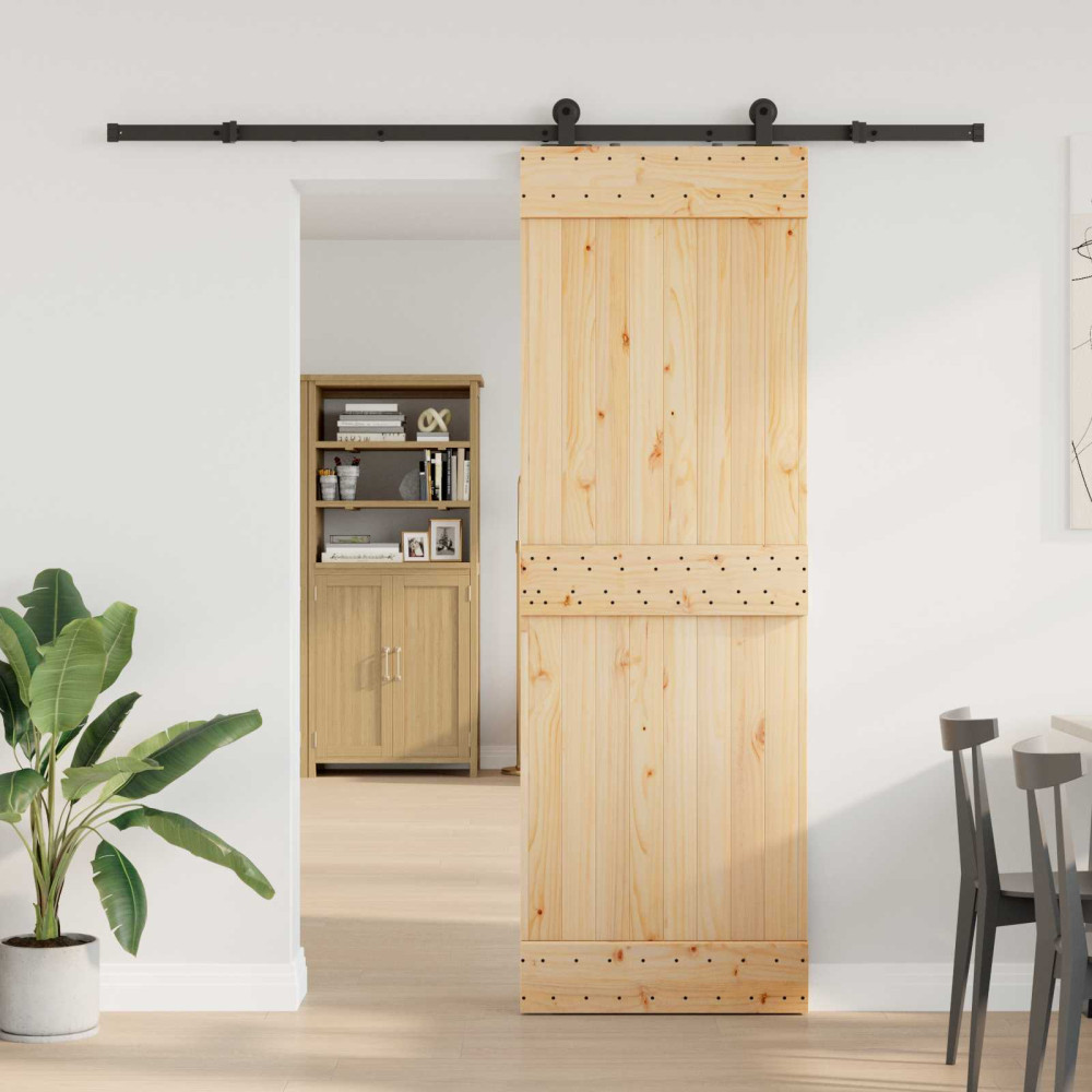 Produktbild för Skjutdörr NARVIK Naturlig och svart 70 x 210 cm (213,5 cm)