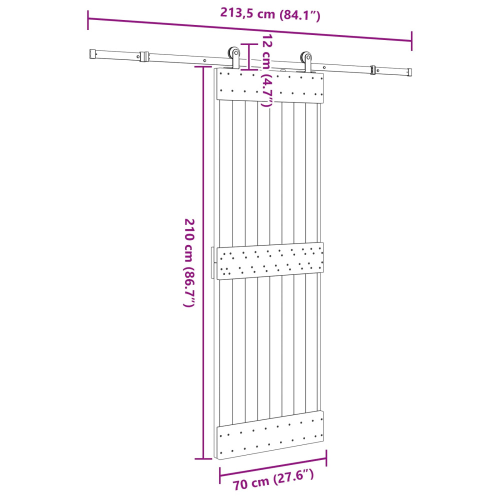 Produktbild för Skjutdörr NARVIK Naturlig och svart 70 x 210 cm (213,5 cm)