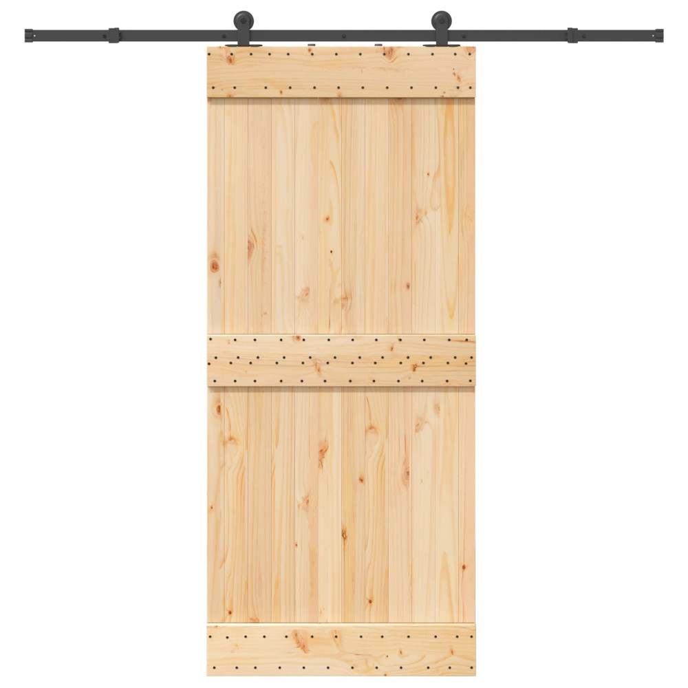 Produktbild för Skjutdörr NARVIK Naturlig och svart 90 x 210 cm (213,5 cm)