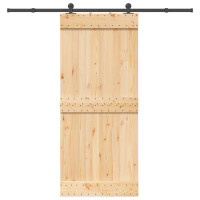Produktbild för Skjutdörr NARVIK Naturlig och svart 90 x 210 cm (213,5 cm)
