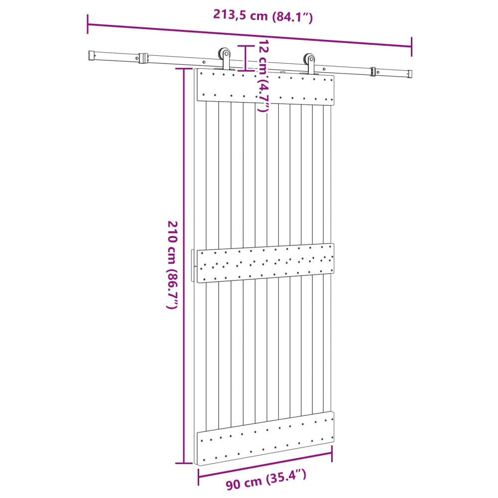 Produktbild för Skjutdörr NARVIK Naturlig och svart 90 x 210 cm (213,5 cm)