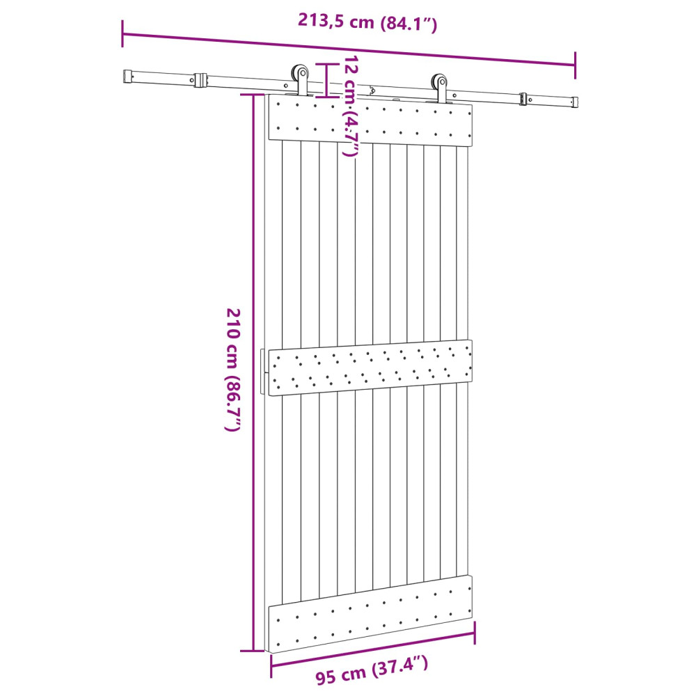 Produktbild för Skjutdörr NARVIK Naturlig och svart 95 x 210 cm (213,5 cm)