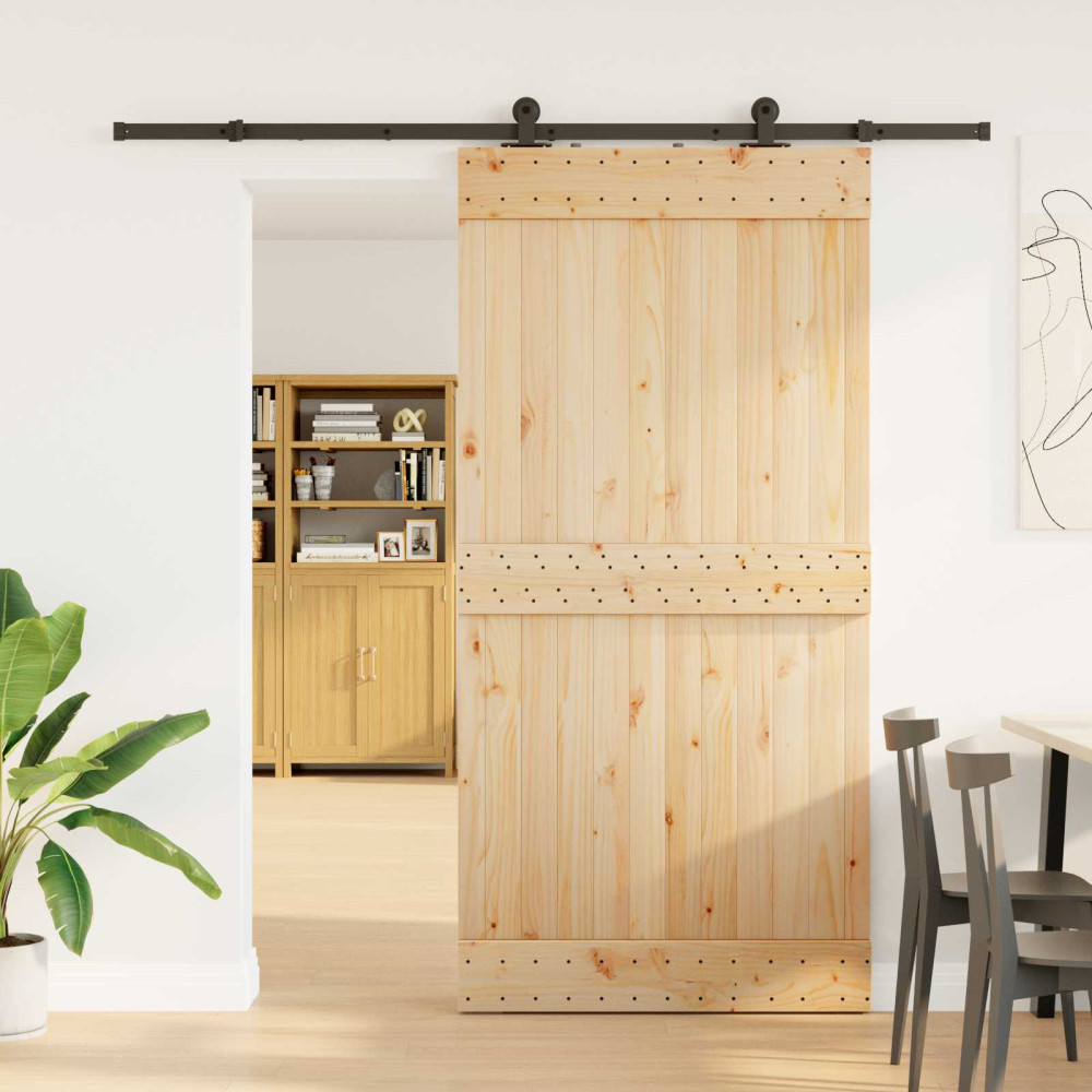 Produktbild för Skjutdörr NARVIK Naturlig och svart 100 x 210 cm (213,5 cm)