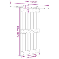 Produktbild för Skjutdörr NARVIK Naturlig och svart 100 x 210 cm (213,5 cm)