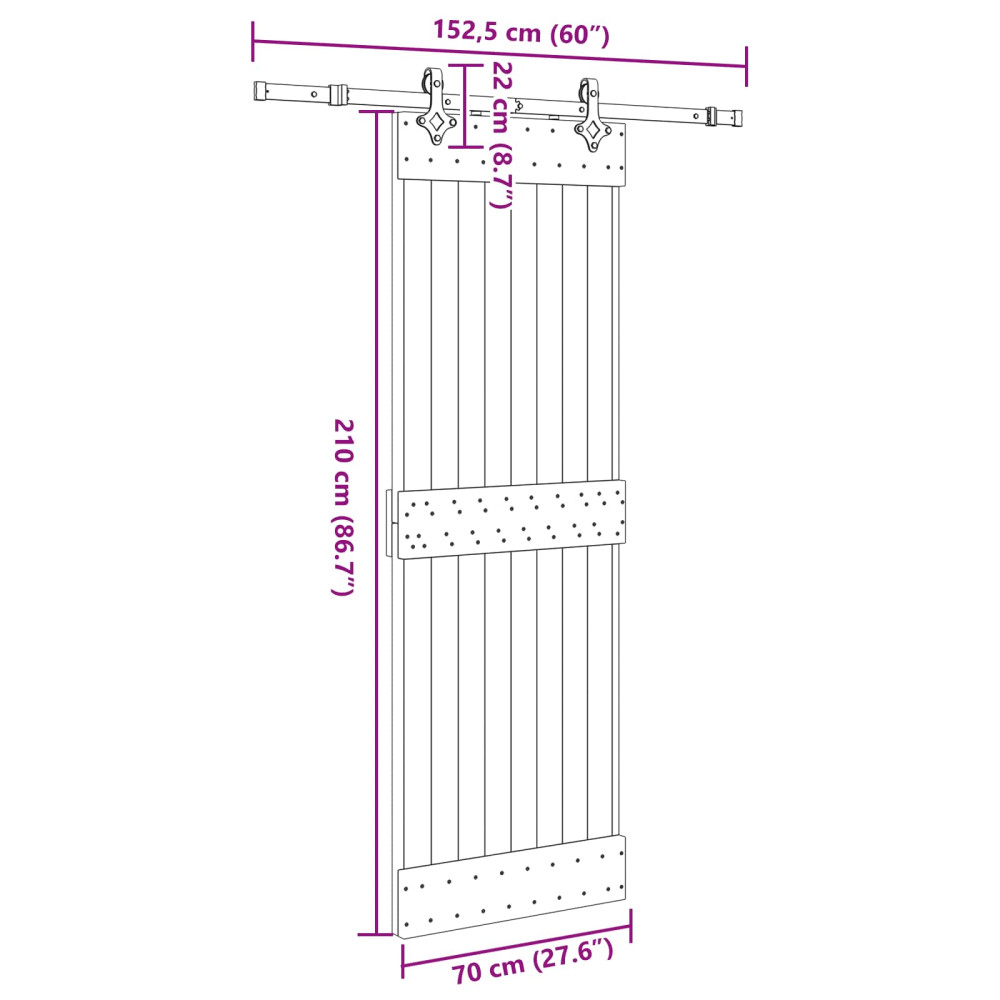 Produktbild för Skjutdörr NARVIK Naturlig och svart 70 x 210 cm (152,5 cm)