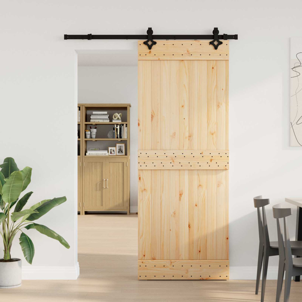 Produktbild för Skjutdörr NARVIK Naturlig och svart 80 x 210 cm (152,5 cm)