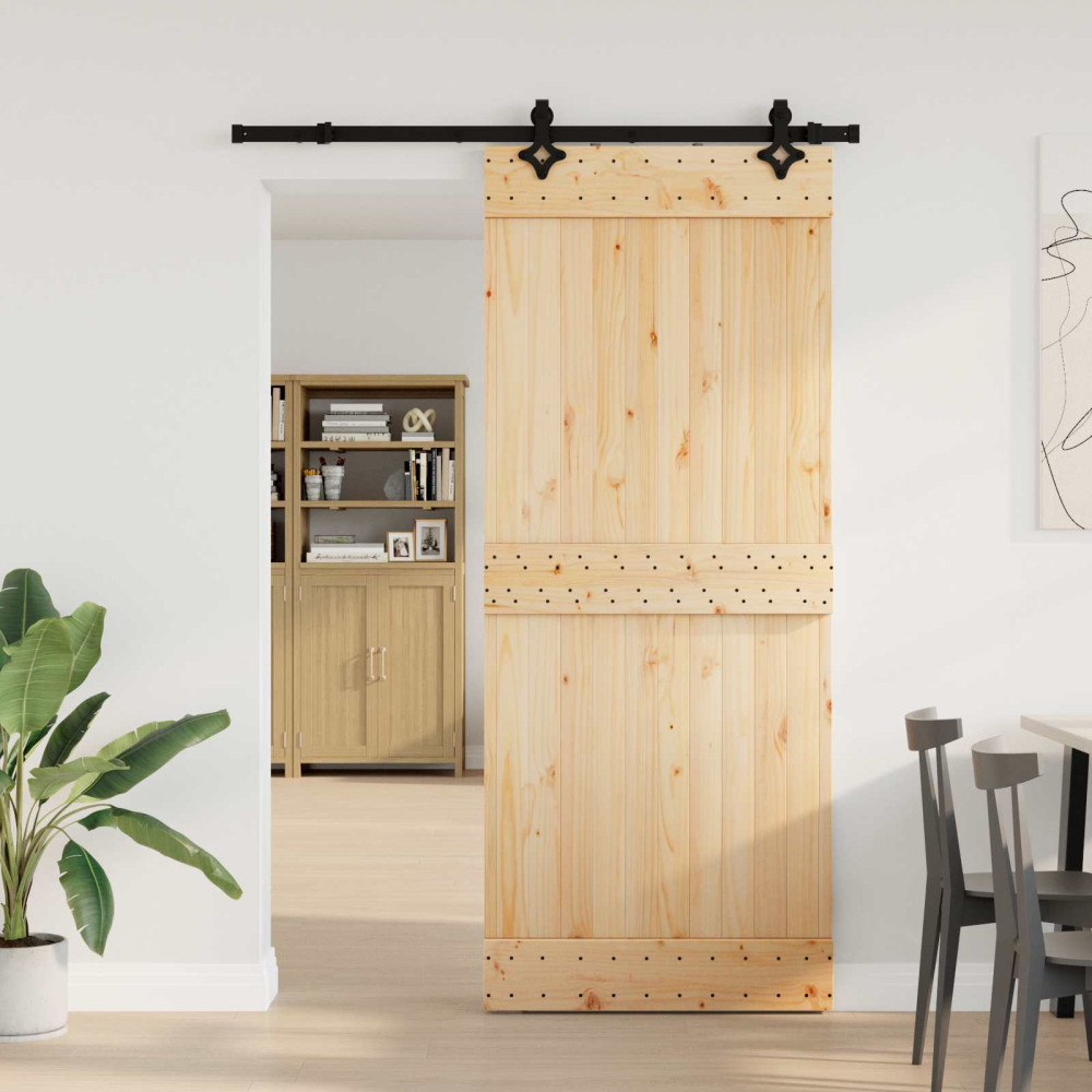 Produktbild för Skjutdörr NARVIK Naturlig och svart 85 x 210 cm (152,5 cm)