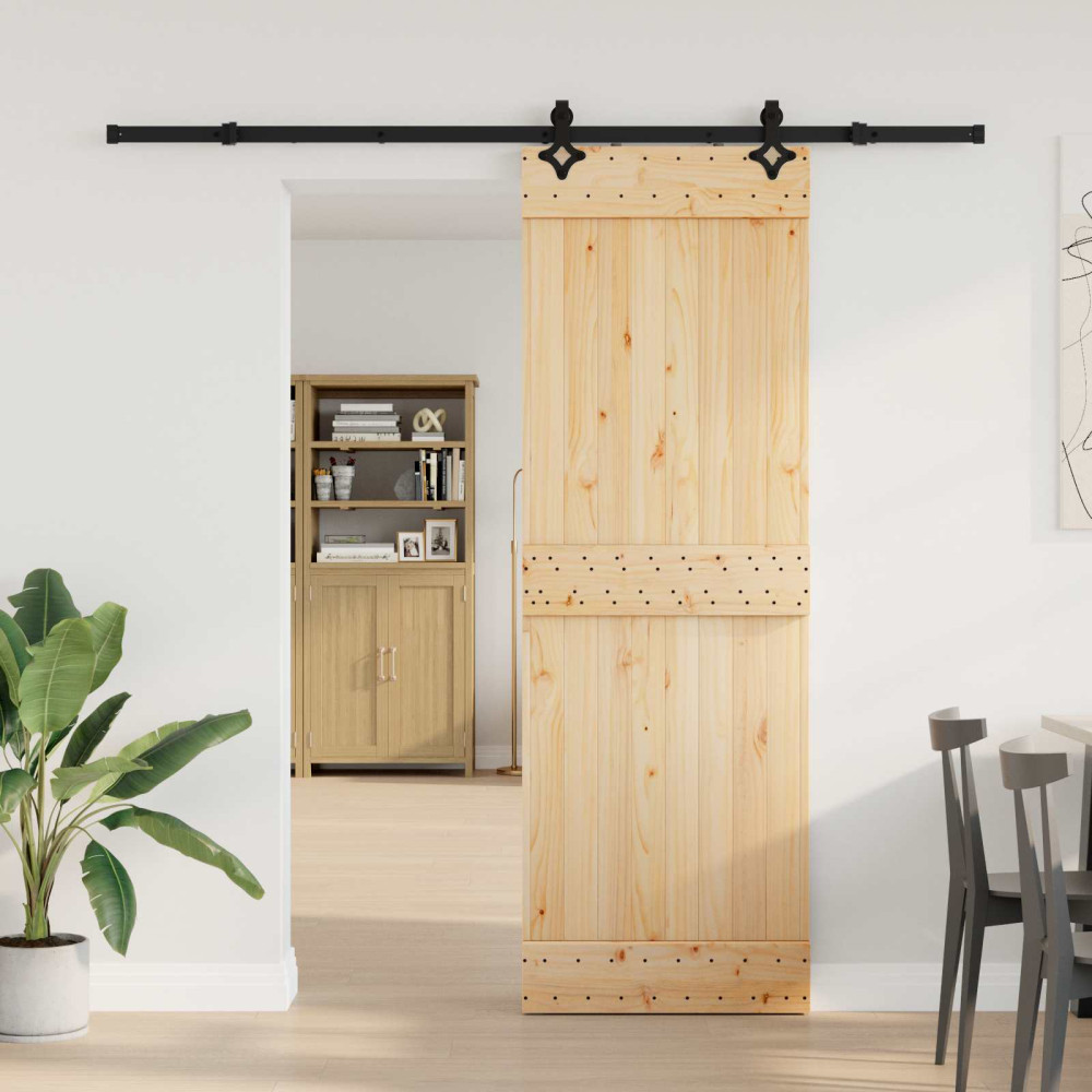 Produktbild för Skjutdörr NARVIK Naturlig och svart 70 x 210 cm (213,5 cm)