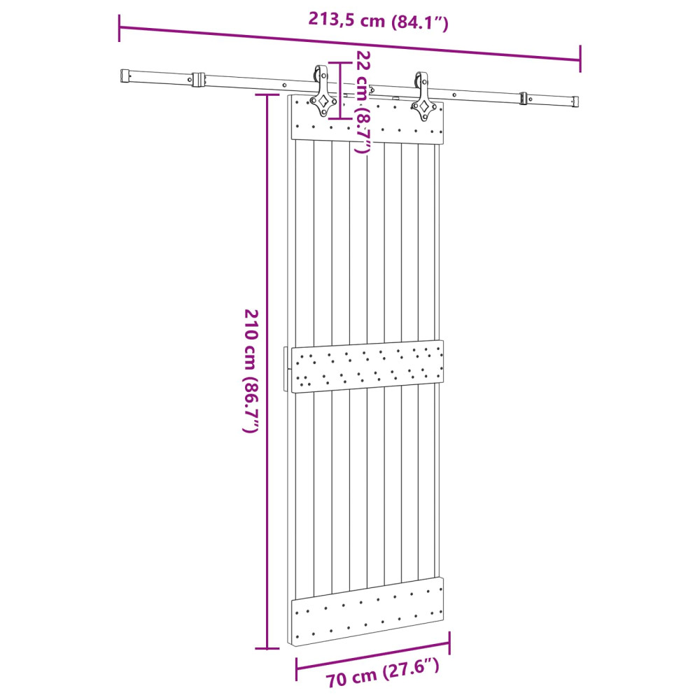 Produktbild för Skjutdörr NARVIK Naturlig och svart 70 x 210 cm (213,5 cm)