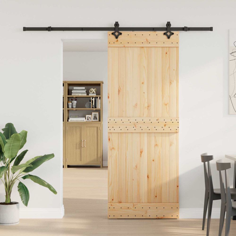 Produktbild för Skjutdörr NARVIK Naturlig och svart 80 x 210 cm (213,5 cm)
