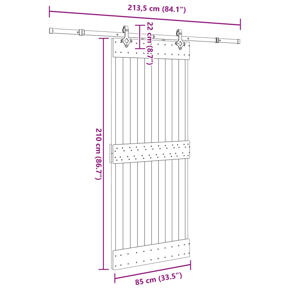 Produktbild för Skjutdörr NARVIK Naturlig och svart 85 x 210 cm (213,5 cm)