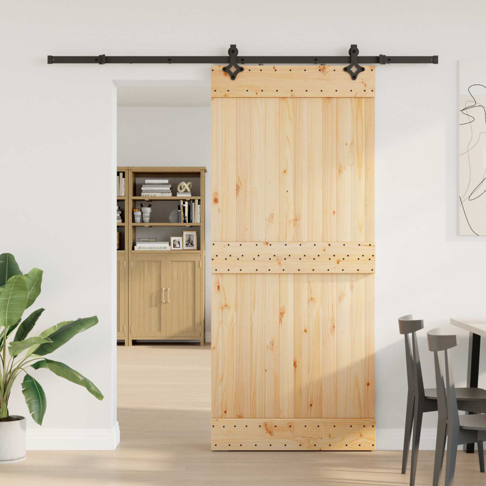 Produktbild för Skjutdörr NARVIK Naturlig och svart 90 x 210 cm (213,5 cm)