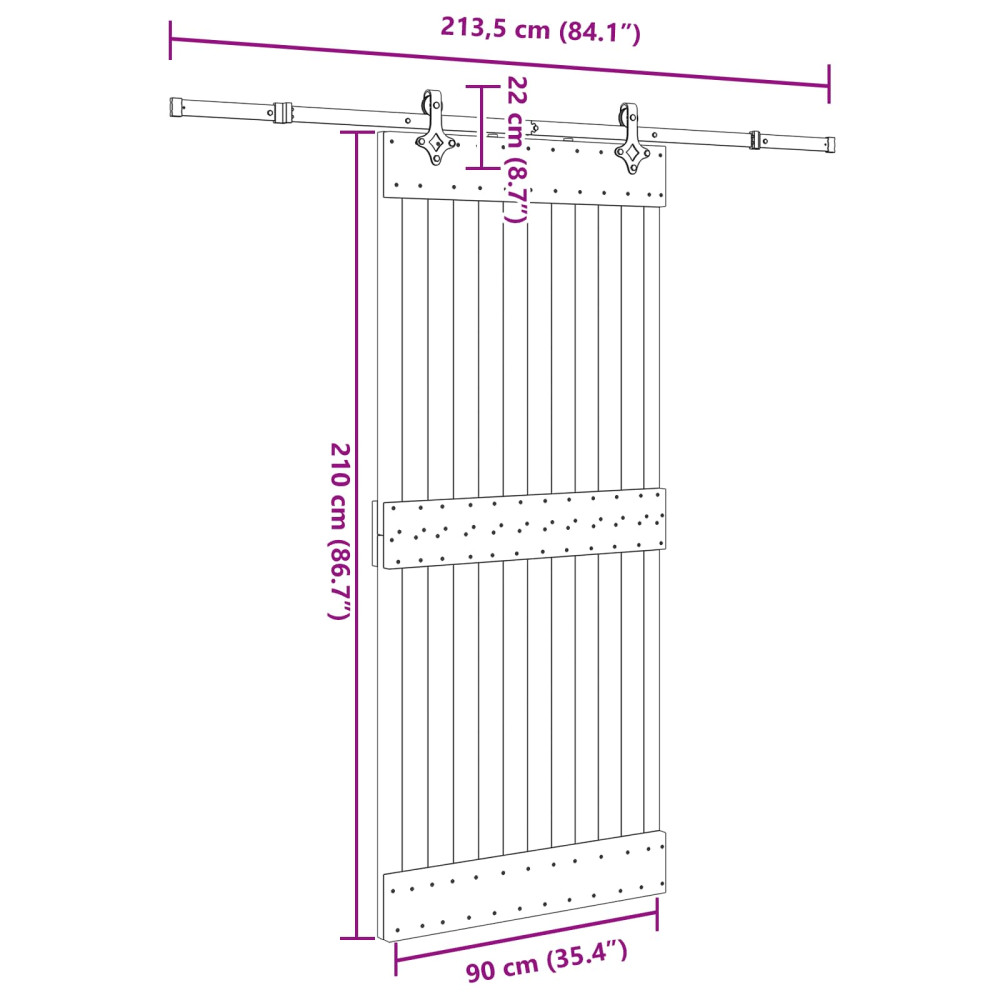 Produktbild för Skjutdörr NARVIK Naturlig och svart 90 x 210 cm (213,5 cm)