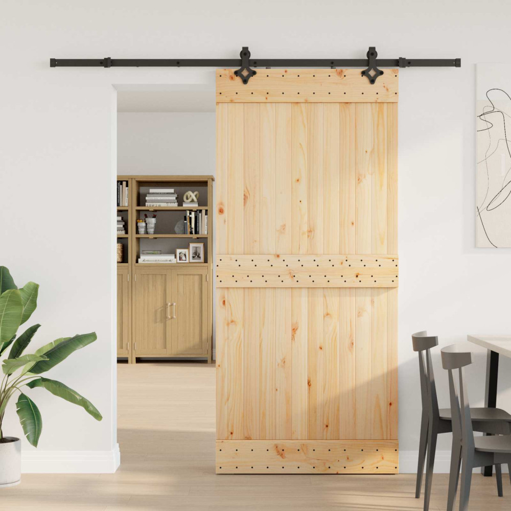Produktbild för Skjutdörr NARVIK Naturlig och svart 95 x 210 cm (213,5 cm)