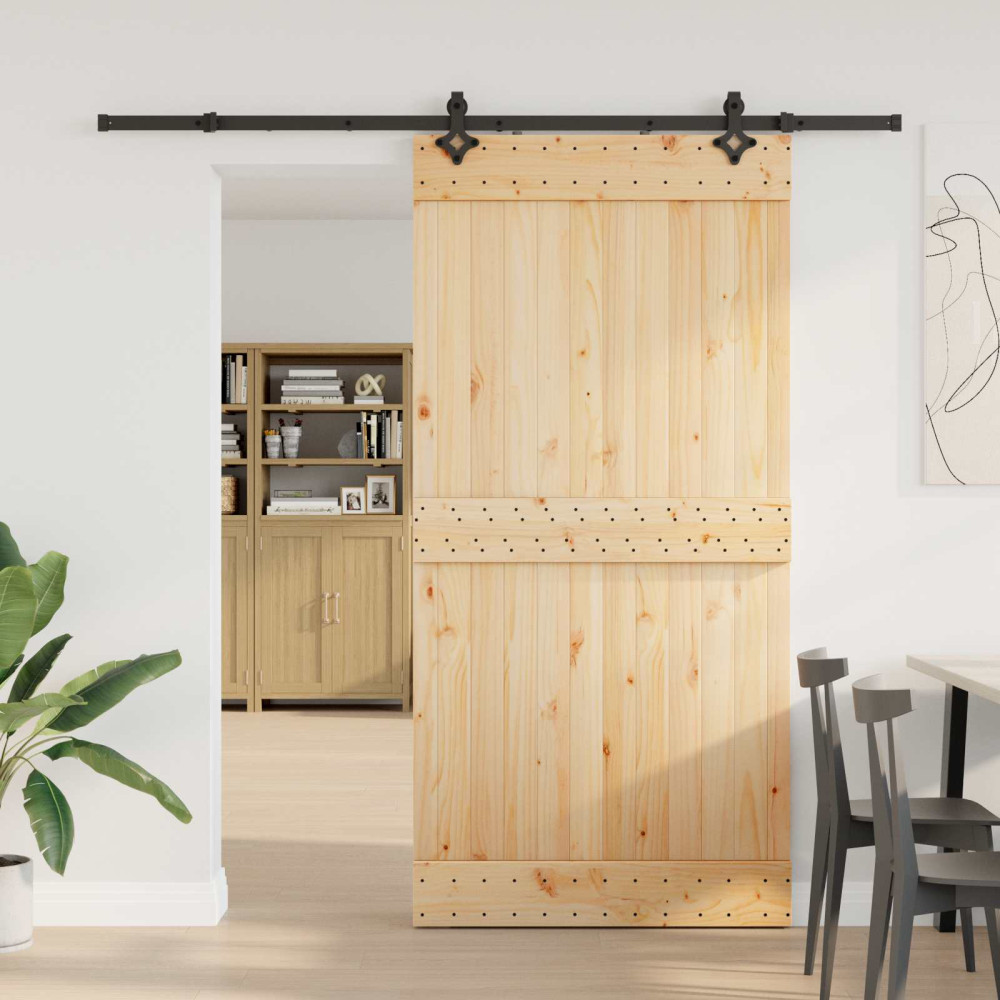 Produktbild för Skjutdörr NARVIK Naturlig och svart 100 x 210 cm (213,5 cm)