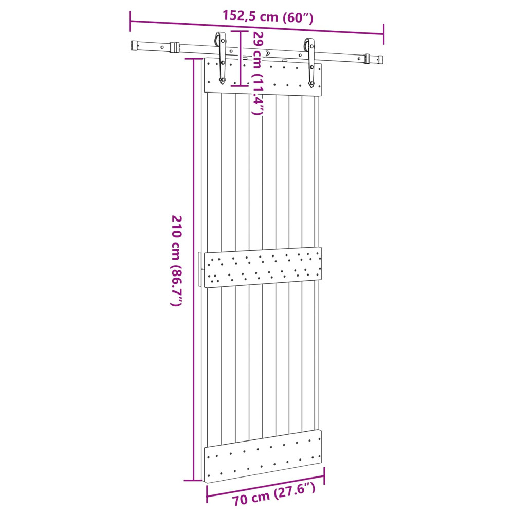 Produktbild för Skjutdörr NARVIK Naturlig och svart 70 x 210 cm (152,5 cm)