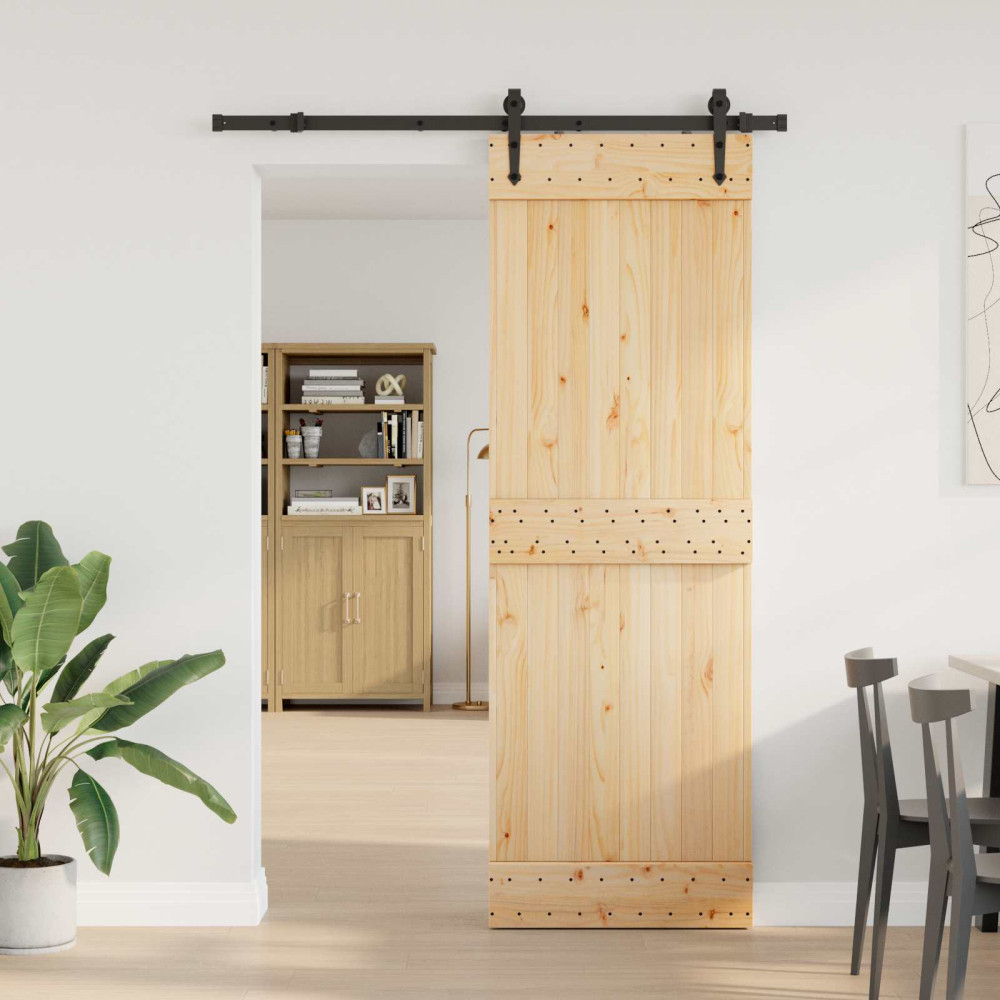 Produktbild för Skjutdörr NARVIK Naturlig och svart 80 x 210 cm (152,5 cm)