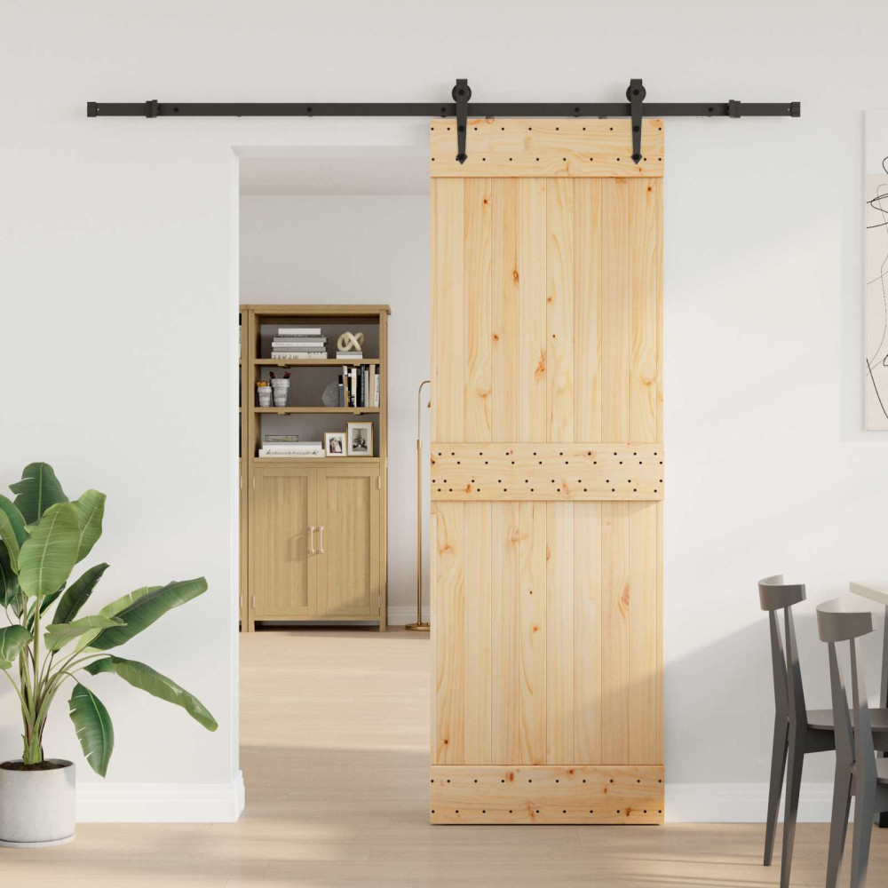 Produktbild för Skjutdörr NARVIK Naturlig och svart 70 x 210 cm (213,5 cm)