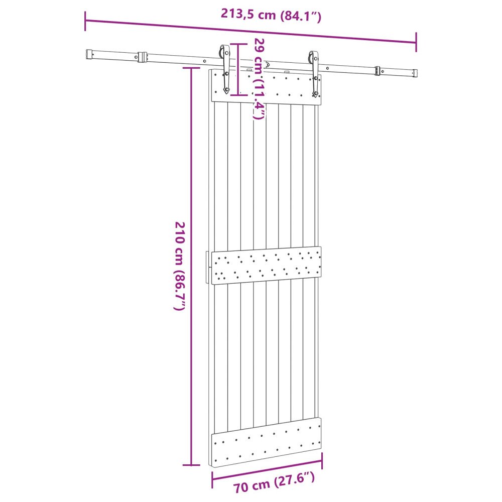 Produktbild för Skjutdörr NARVIK Naturlig och svart 70 x 210 cm (213,5 cm)