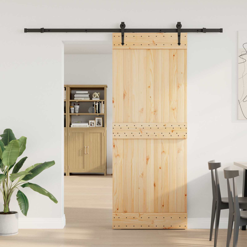 Produktbild för Skjutdörr NARVIK Naturlig och svart 80 x 210 cm (213,5 cm)