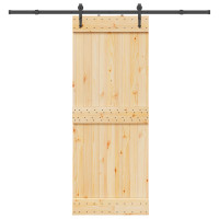 Produktbild för Skjutdörr NARVIK Naturlig och svart 80 x 210 cm (213,5 cm)