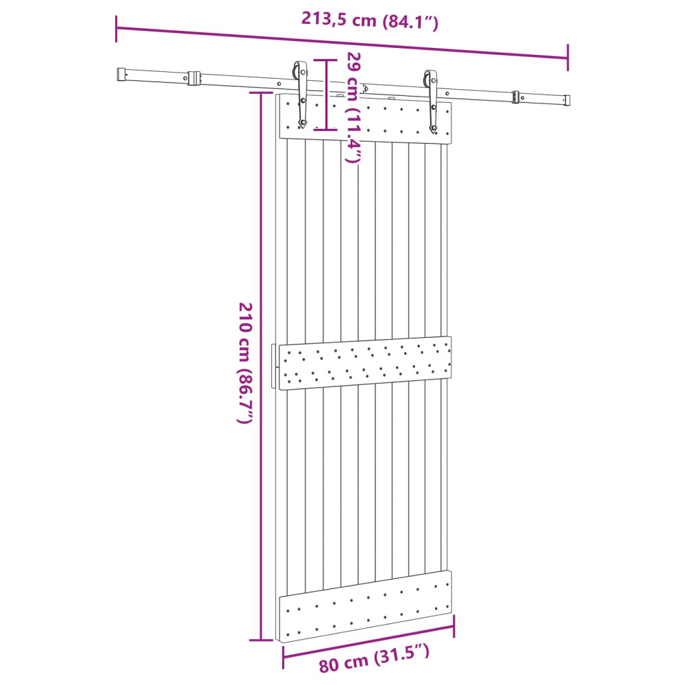 Produktbild för Skjutdörr NARVIK Naturlig och svart 80 x 210 cm (213,5 cm)
