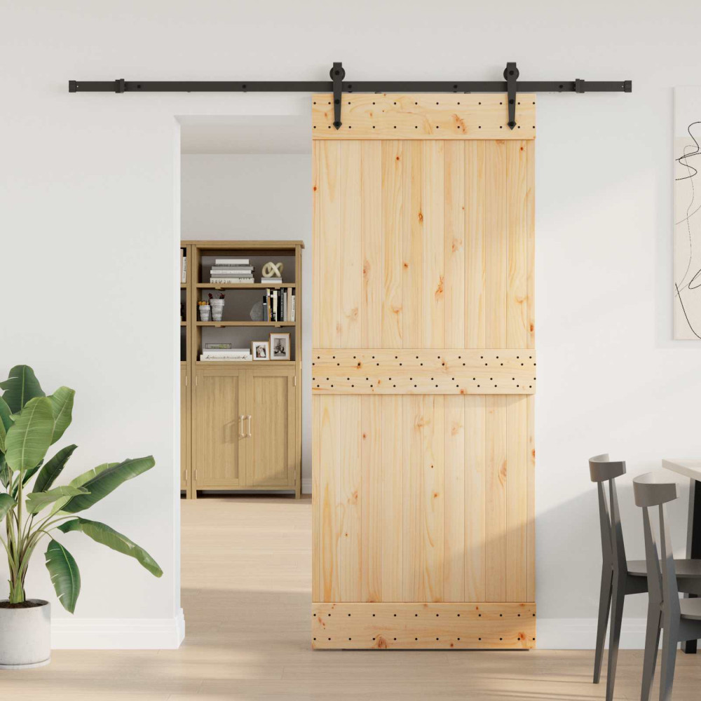 Produktbild för Skjutdörr NARVIK Naturlig och svart 85 x 210 cm (213,5 cm)