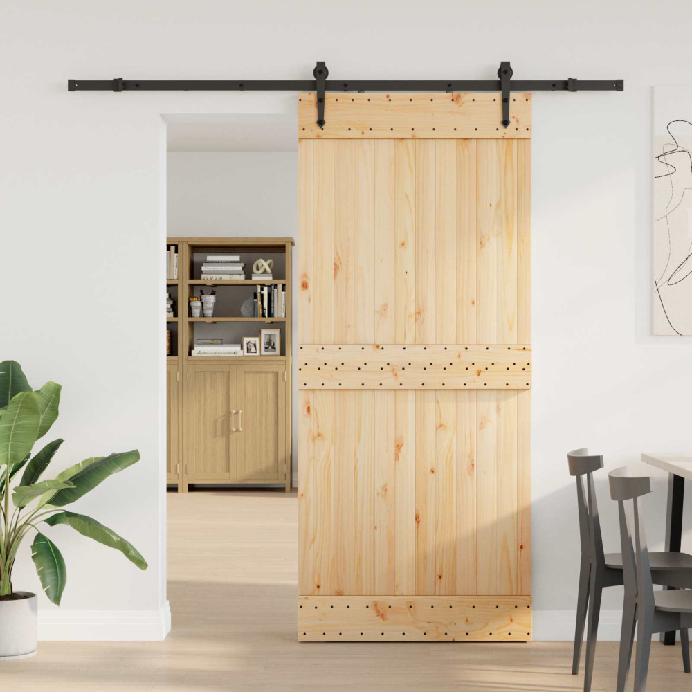 Produktbild för Skjutdörr NARVIK Naturlig och svart 90 x 210 cm (213,5 cm)